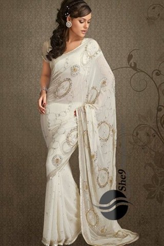 elegant white indian saree 
