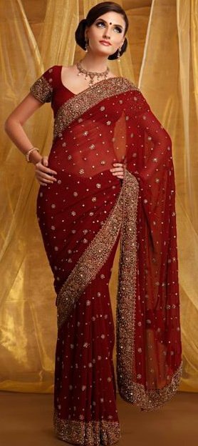 gorgeous embroidered formal red saree 