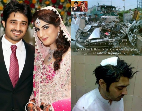Babar Khan And Sana Khan Accident Pictures via style.pk.