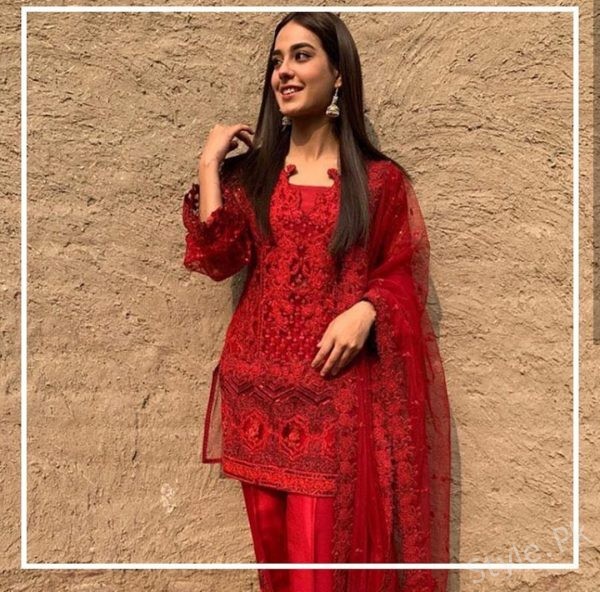Iqra Aziz wearing Zainab Chottani formal red dress!